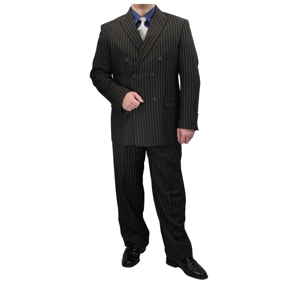 2-Piece Men's Double Breasted Pinstripe Suit-Black